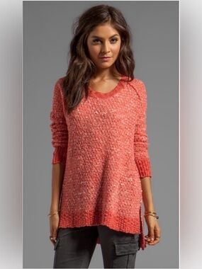Free People Nantucket Red Side Slit Wool Blend Jeepster Pullover Sweater Size XS